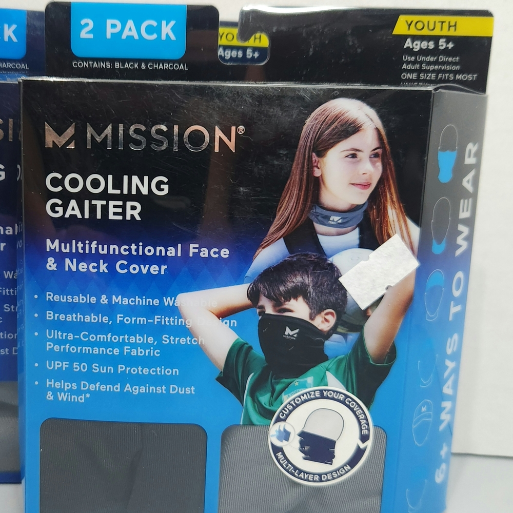 Mission Kids Cooling Gaiter - Black and Charcoal